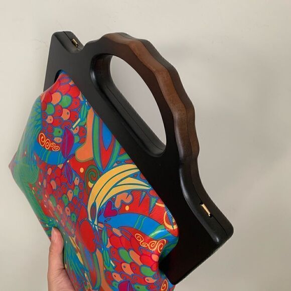 Genuine Leather Fruit Printed Gradient Color Wood Handle bag & 2 Chain Styles - Picture 9 of 16